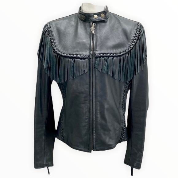 Harley-Davidson Jackets & Blazers - HARLEY-DAVIDSON Willie G Genuine Leather Women’s Black Fringe Jacket Sz Medium